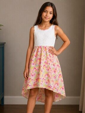 10-12 Floral Pink and White Kids Dress